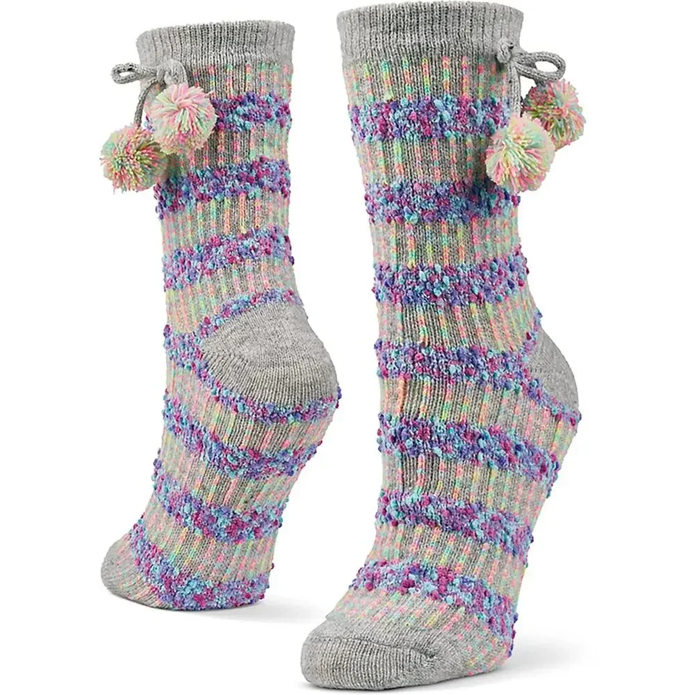 Magellan Outdoors Women Ombre Popcorn Pom Lodge Crew Socks Gray Aloe Infuse 6-10